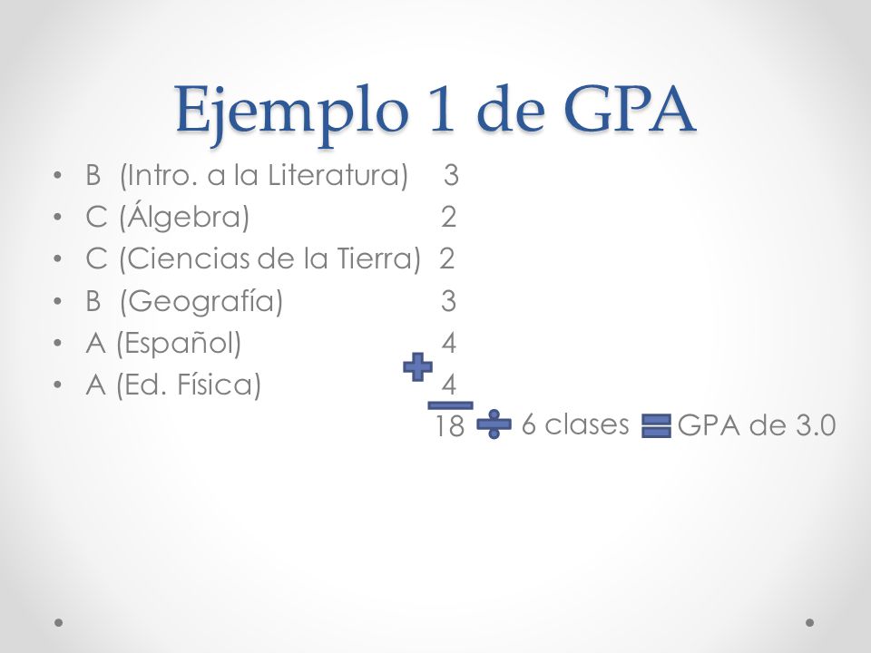 Ejemplo 1 de GPA B (Intro. a la Literatura) 3 C (Álgebra) 2