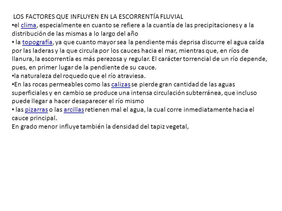 LOS FACTORES QUE INFLUYEN EN LA ESCORRENTÍA FLUVIAL