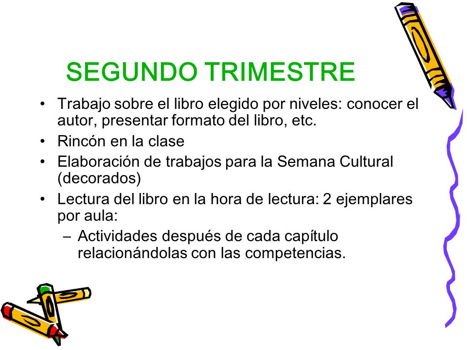 SEGUNDO TRIMESTRE Trabajo sobre el libro elegido por niveles: conocer el autor, presentar formato del libro, etc.