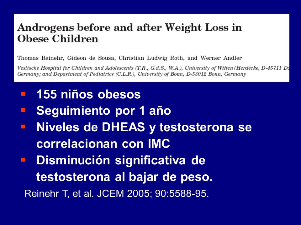 Niveles de DHEAS y testosterona se correlacionan con IMC