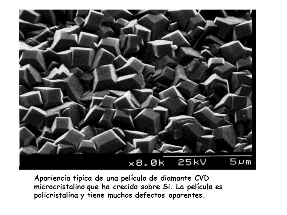 Apariencia típica de una película de diamante CVD microcristalino que ha crecido sobre Si.