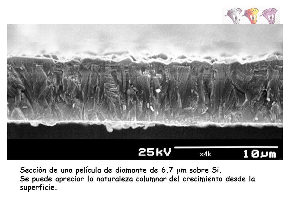 Sección de una película de diamante de 6,7 mm sobre Si.