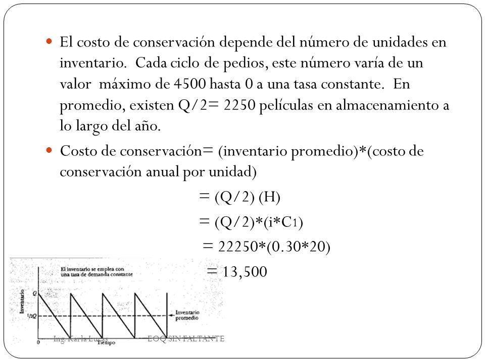 El costo de conservación depende del número de unidades en inventario
