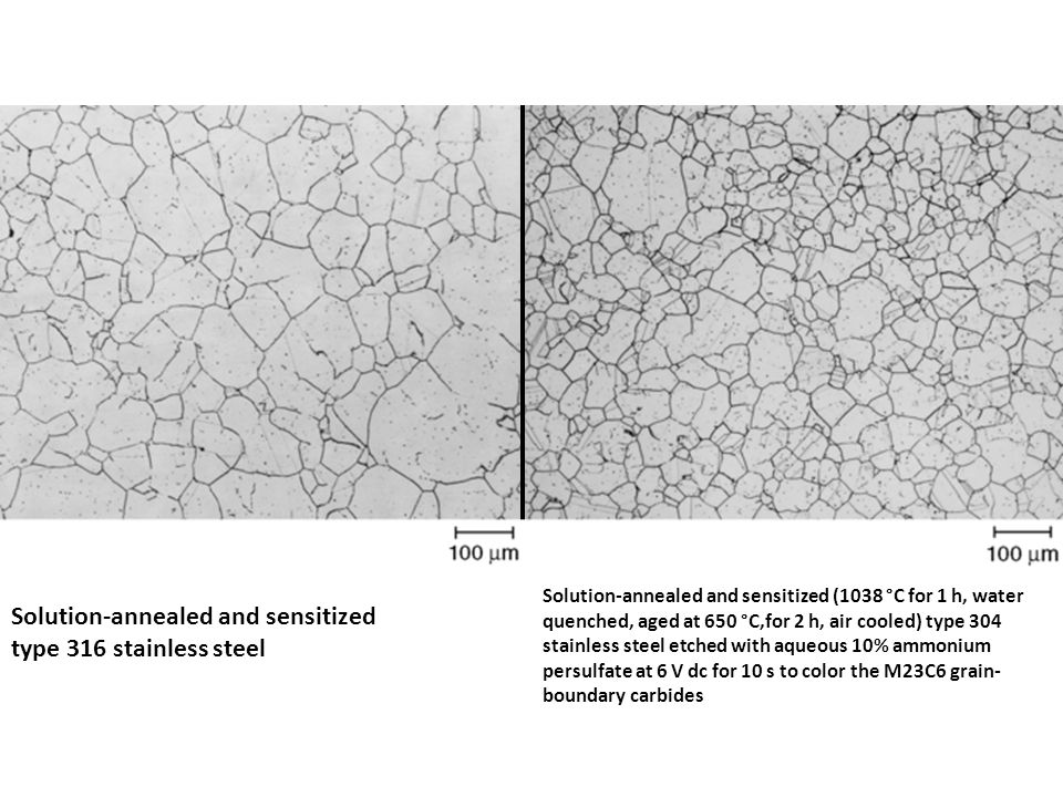 Solution-annealed and sensitized type 316 stainless steel