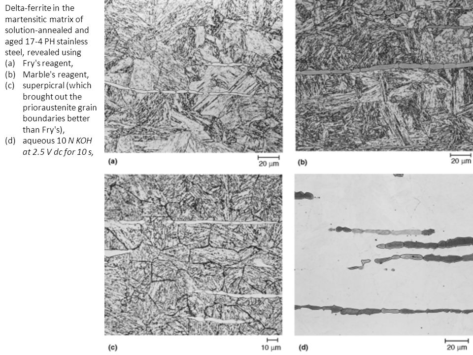 Delta-ferrite in the martensitic matrix of solution-annealed and aged 17-4 PH stainless steel, revealed using