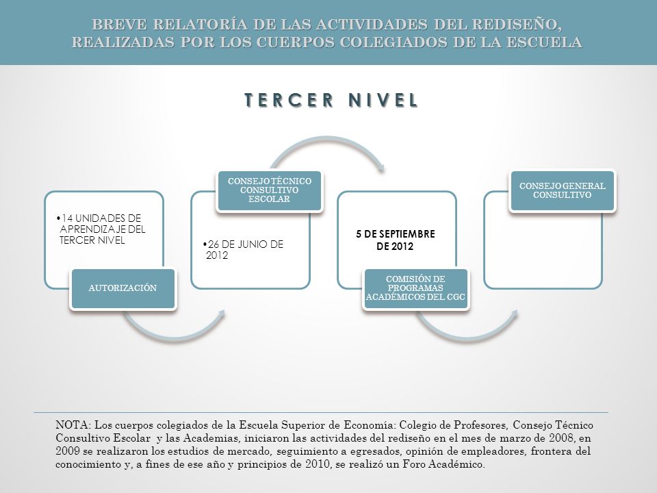 BREVE RELATORÍA DE LAS ACTIVIDADES DEL REDISEÑO, REALIZADAS POR LOS CUERPOS COLEGIADOS DE LA ESCUELA