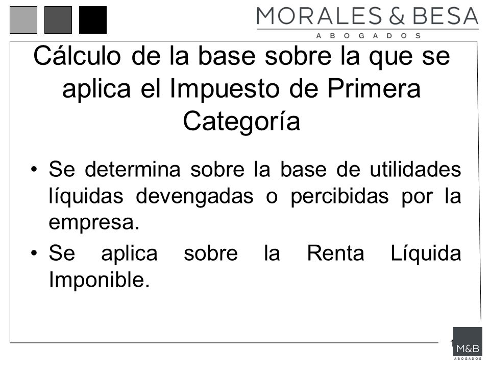 Cálculo de la base sobre la que se aplica el Impuesto de Primera Categoría