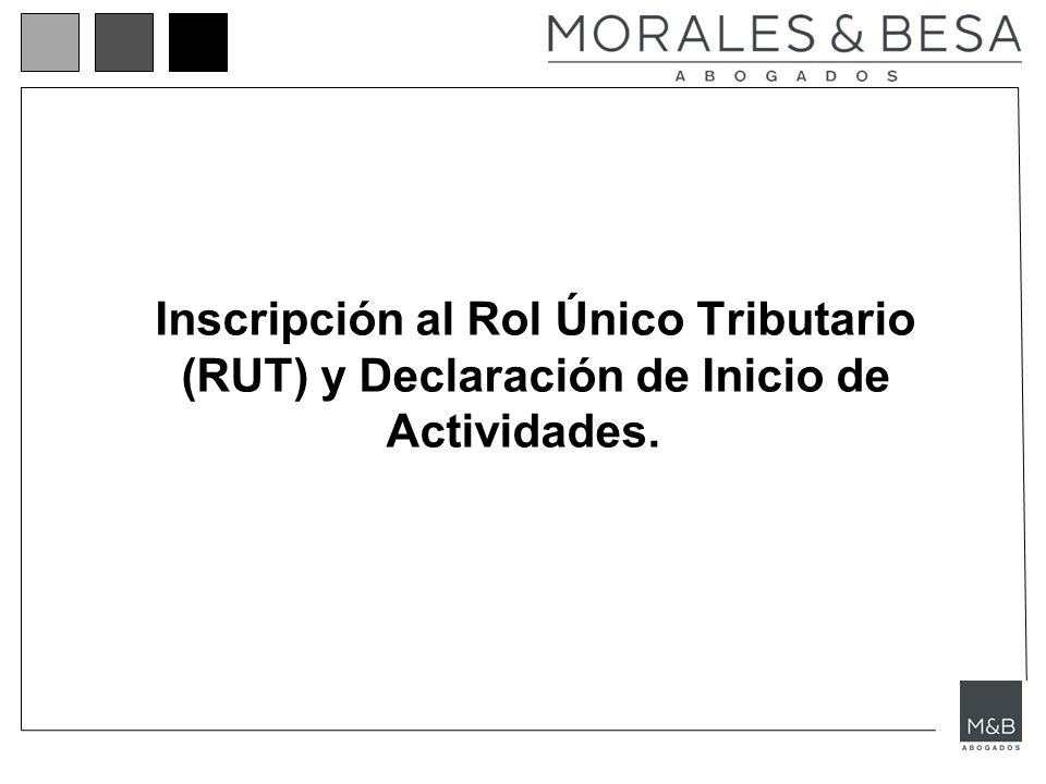 Inscripción al Rol Único Tributario (RUT) y Declaración de Inicio de Actividades.
