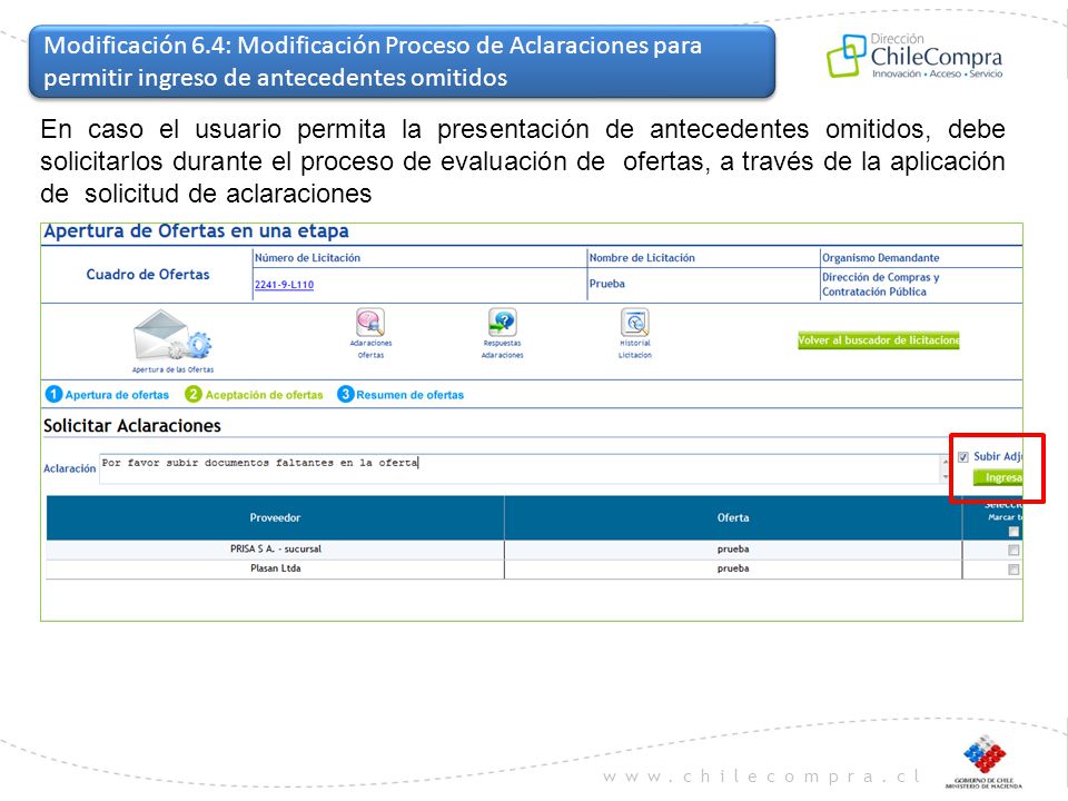 Modificación 6.4: Modificación Proceso de Aclaraciones para permitir ingreso de antecedentes omitidos