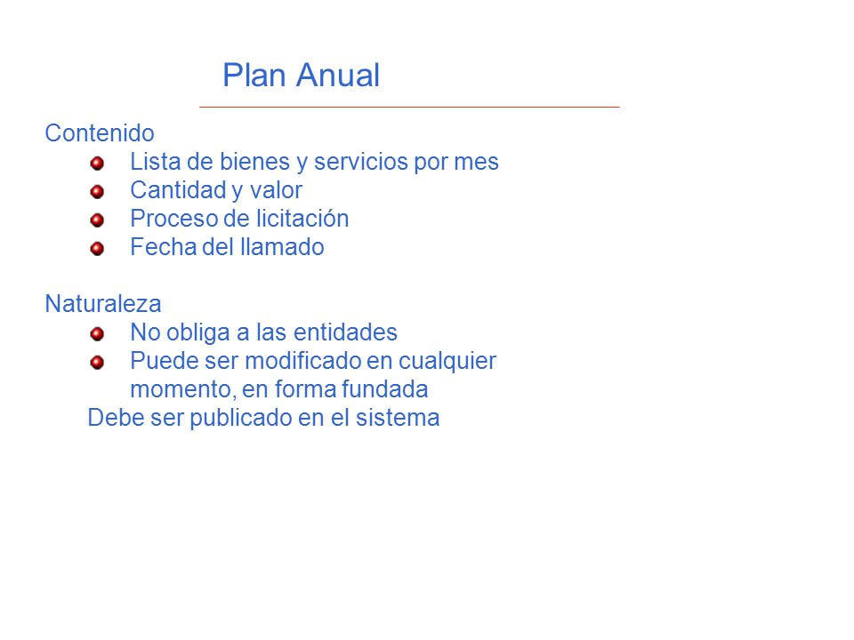 Plan Anual Contenido Lista de bienes y servicios por mes