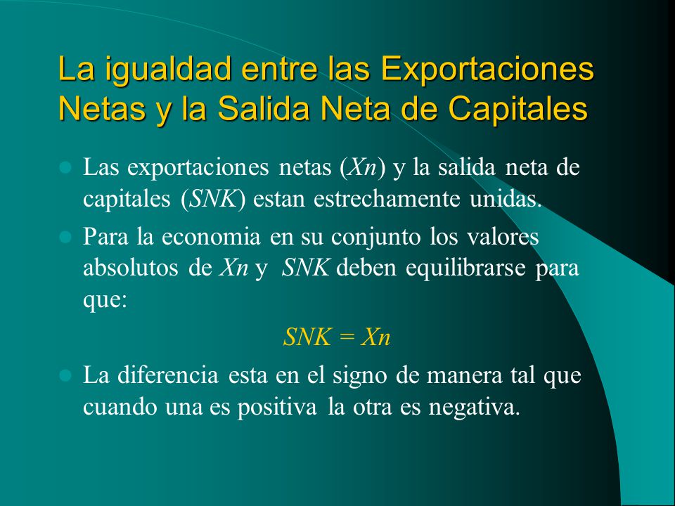 La igualdad entre las Exportaciones Netas y la Salida Neta de Capitales