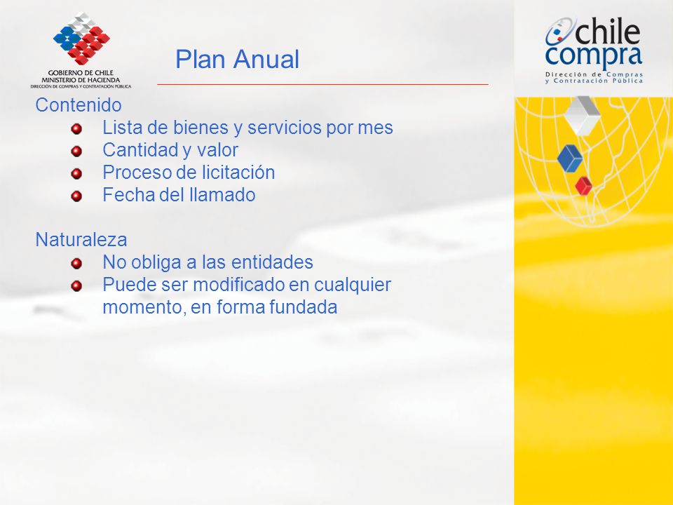 Plan Anual Contenido Lista de bienes y servicios por mes