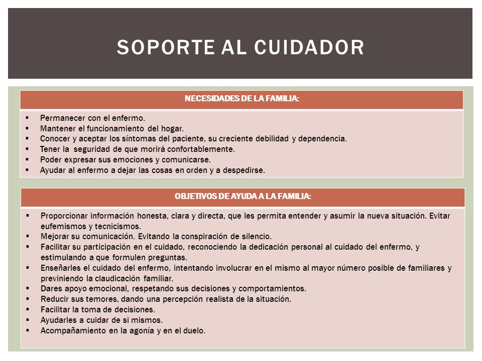 NECESIDADES DE LA FAMILIA: OBJETIVOS DE AYUDA A LA FAMILIA: