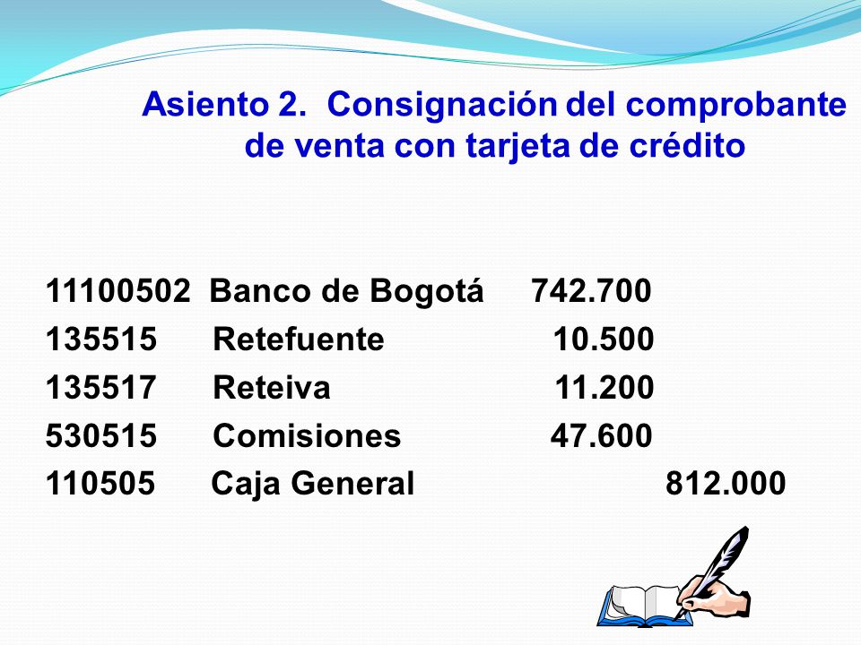 Asiento 2. Consignación del comprobante de venta con tarjeta de crédito