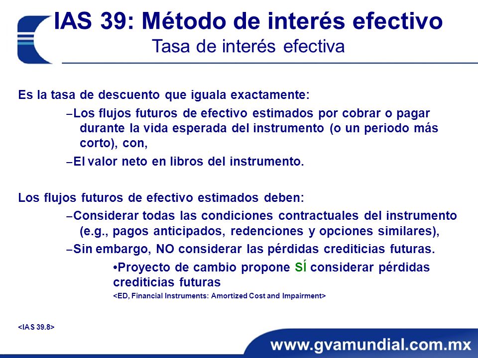 IAS 39: Método de interés efectivo Tasa de interés efectiva