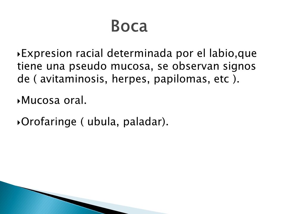 1111 Boca. Expresion racial determinada por el labio,que tiene una pseudo mucosa, se observan signos de ( avitaminosis, herpes, papilomas, etc ).
