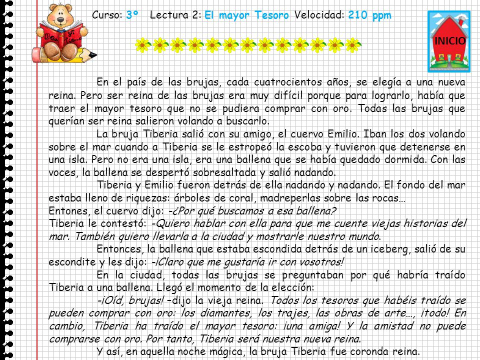Curso: 3º Lectura 2: El mayor Tesoro Velocidad: 210 ppm