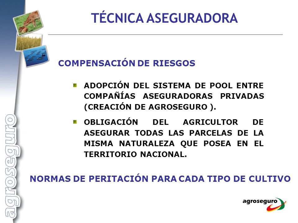 COMPENSACIÓN DE RIESGOS NORMAS DE PERITACIÓN PARA CADA TIPO DE CULTIVO