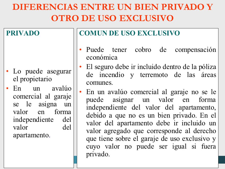 DIFERENCIAS ENTRE UN BIEN PRIVADO Y OTRO DE USO EXCLUSIVO