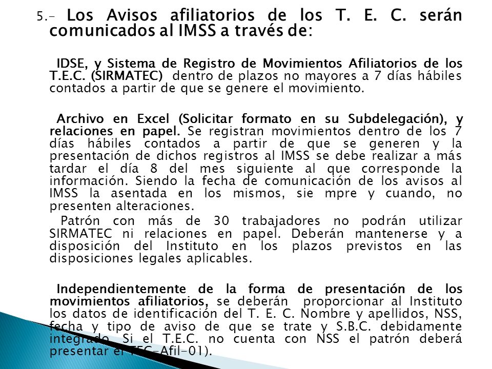 5. - Los Avisos afiliatorios de los T. E. C