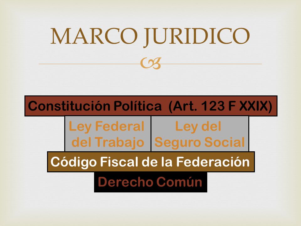 MARCO JURIDICO Constitución Política (Art. 123 F XXIX) Ley Federal