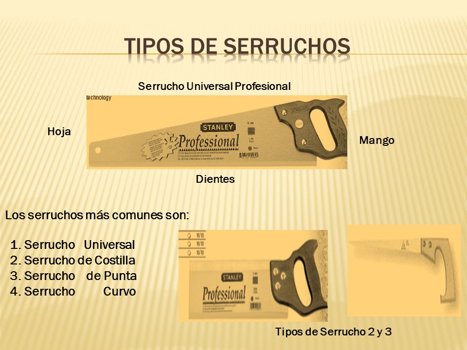 Tipos de serruchos Los serruchos más comunes son: