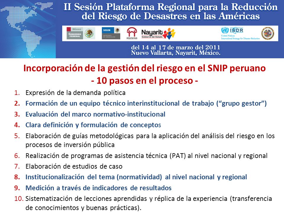 Incorporación de la gestión del riesgo en el SNIP peruano