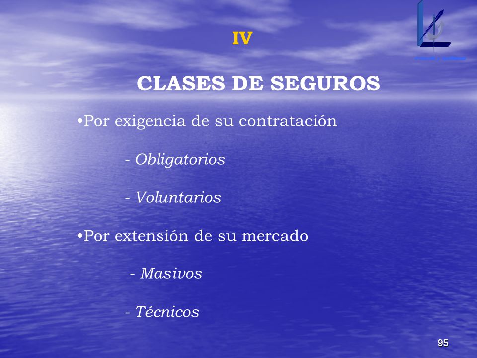 CLASES DE SEGUROS IV Por exigencia de su contratación - Obligatorios