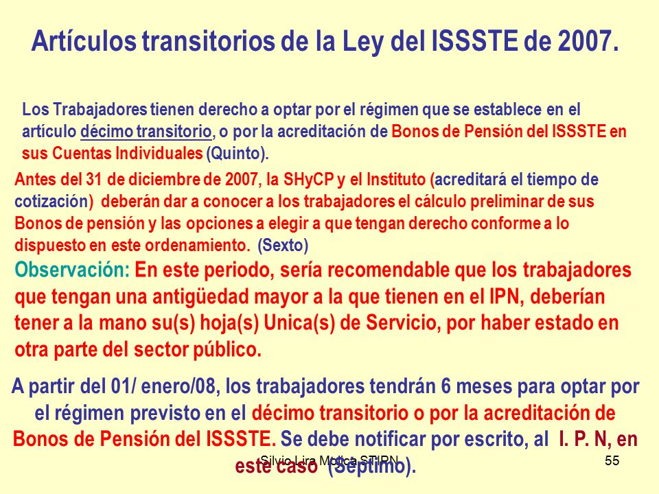 Artículos transitorios de la Ley del ISSSTE de 2007.