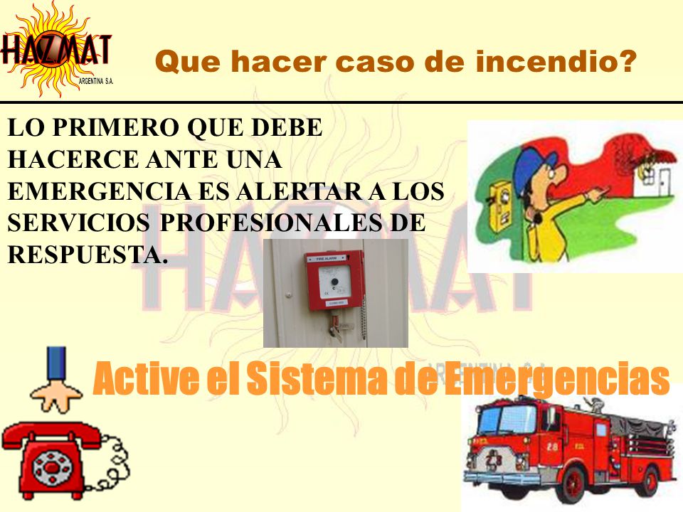Que hacer caso de incendio Active el Sistema de Emergencias