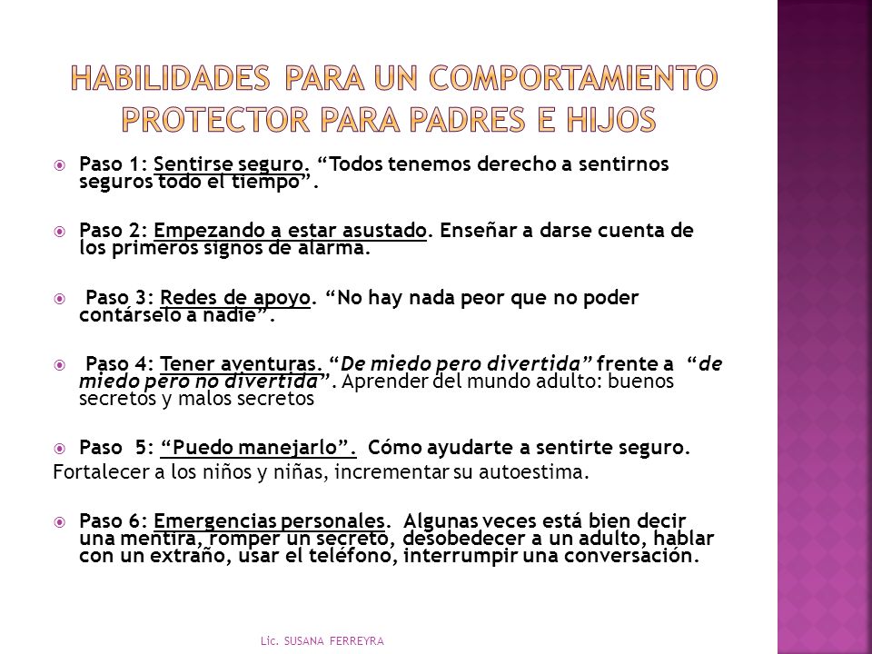 Habilidades para un comportamiento protector para padres e hijos