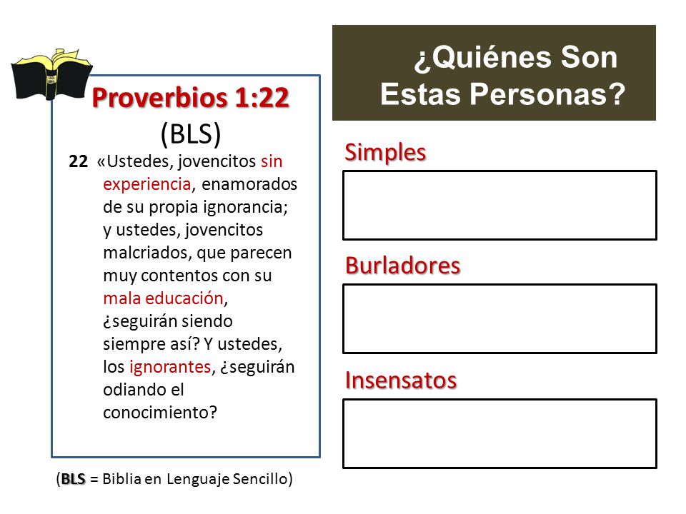 ¿Quiénes Son Estas Personas Proverbios 1:22 (BLS) Simples Burladores