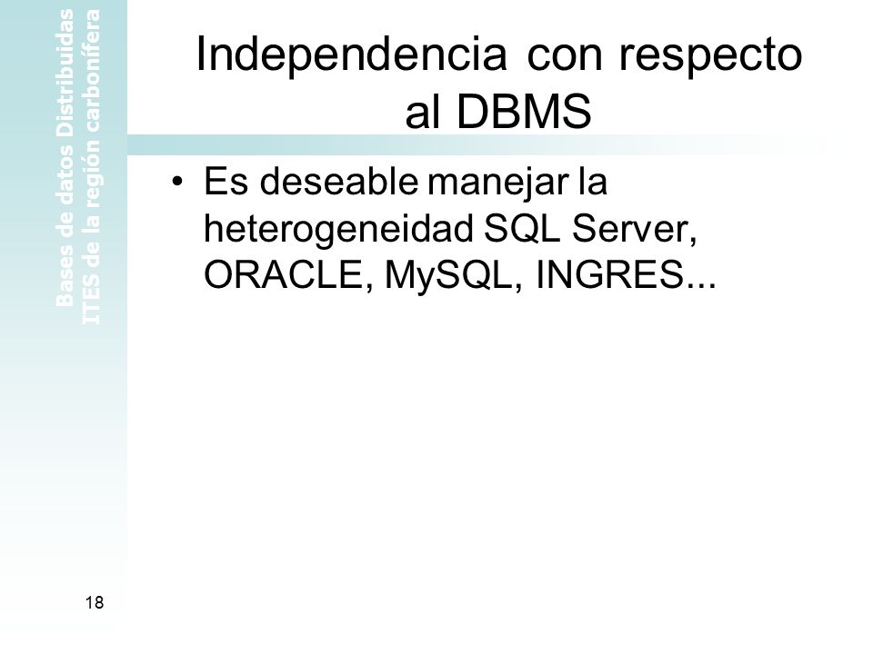 Independencia con respecto al DBMS