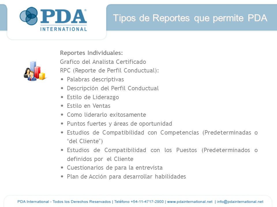 Tipos de Reportes que permite PDA