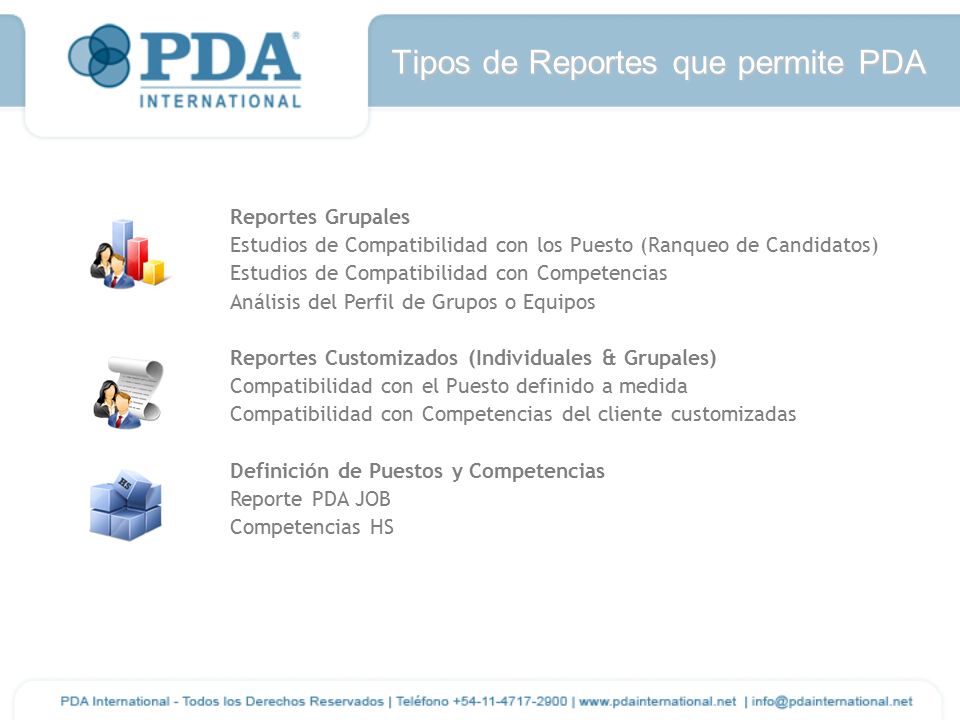 Tipos de Reportes que permite PDA