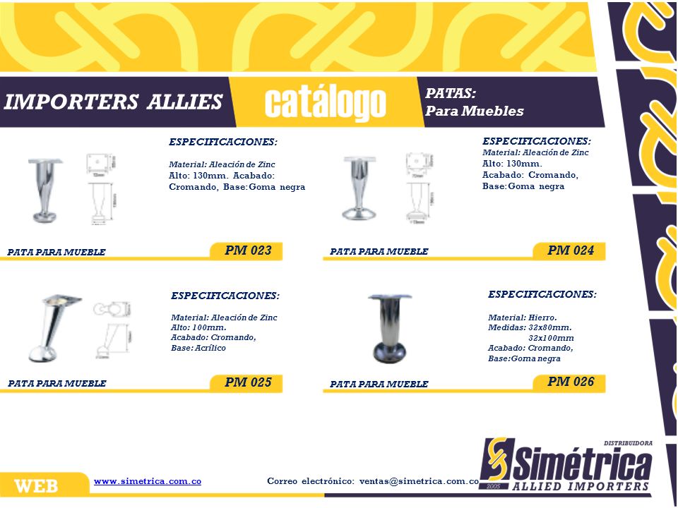 Importers Allies PATAS: Para Muebles PM 023 PM 024 PM 025 PM 026