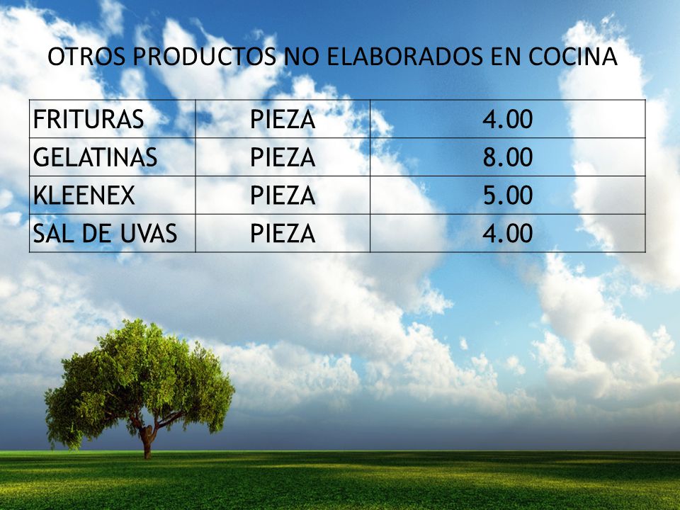 OTROS PRODUCTOS NO ELABORADOS EN COCINA