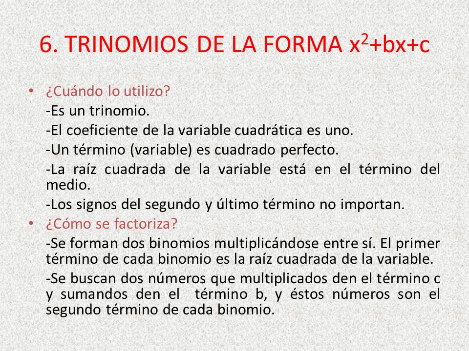 Factorizar Trinomios De La Forma X2bxc Online