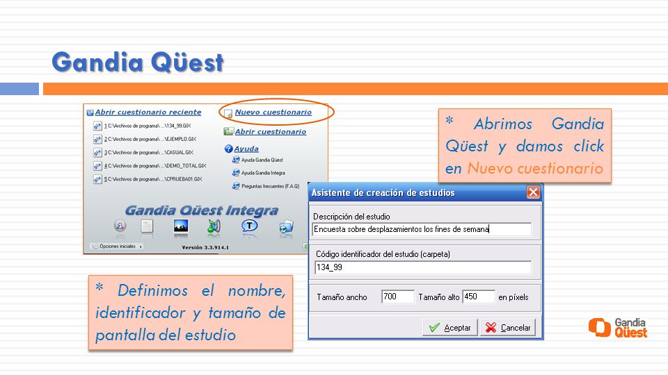 Gandia Qüest * Abrimos Gandia Qüest y damos click en Nuevo cuestionario.