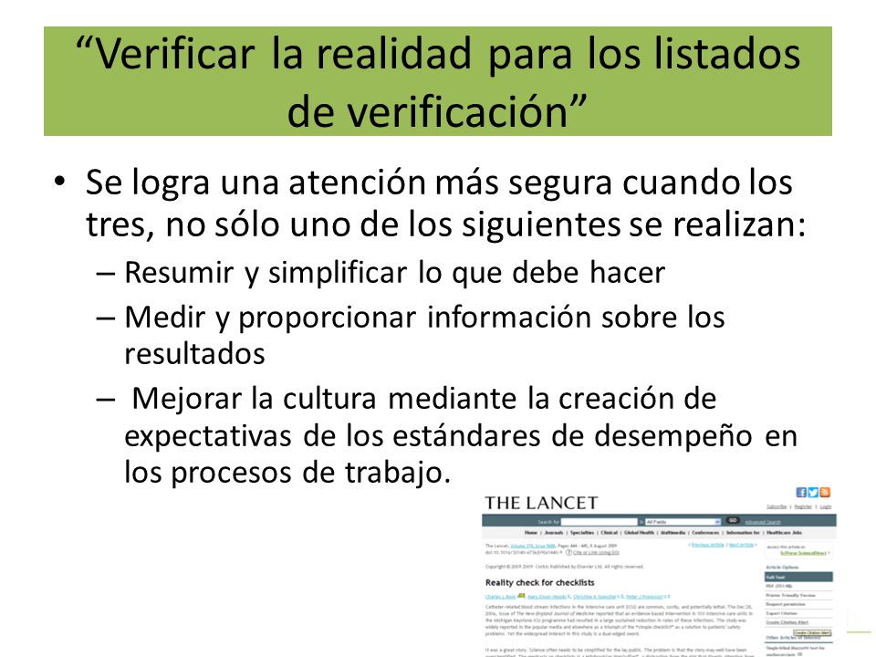 Verificar la realidad para los listados de verificación