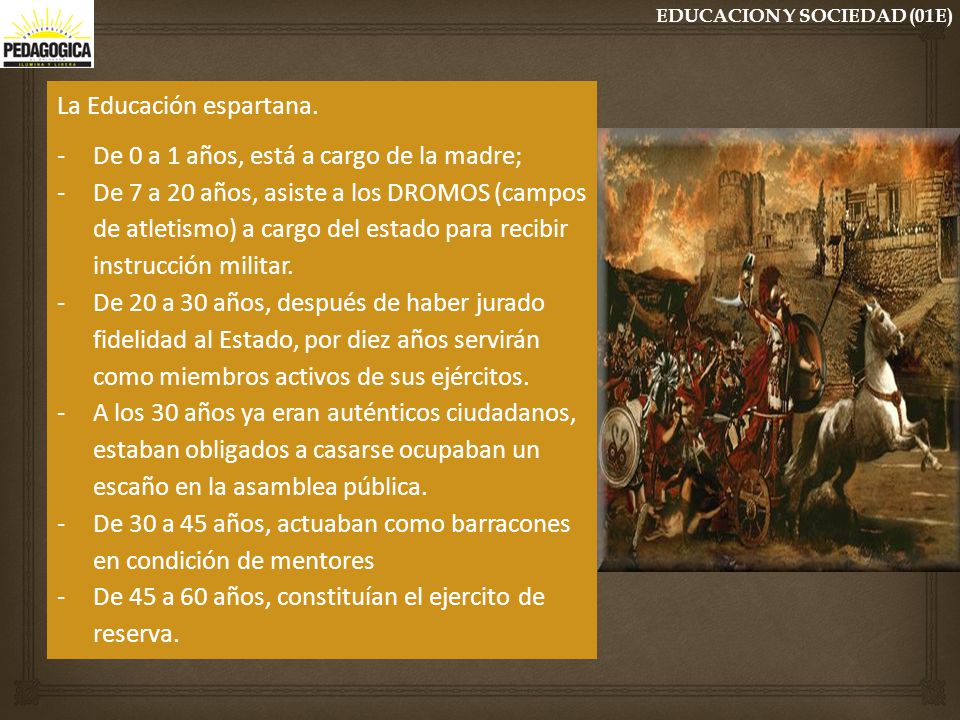 La Educación espartana. De 0 a 1 años, está a cargo de la madre;