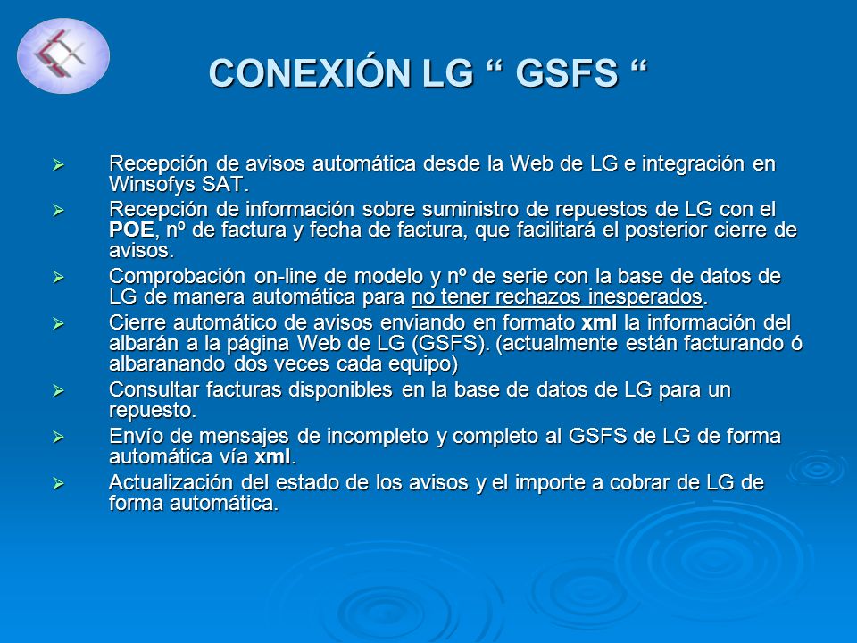 CONEXIÓN LG GSFS Recepción de avisos automática desde la Web de LG e integración en Winsofys SAT.