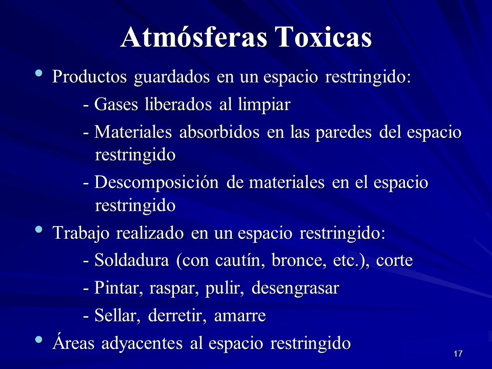 Atmósferas Toxicas Productos guardados en un espacio restringido: