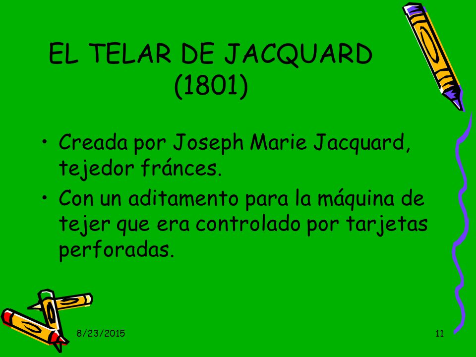 EL TELAR DE JACQUARD (1801) Creada por Joseph Marie Jacquard, tejedor fránces.