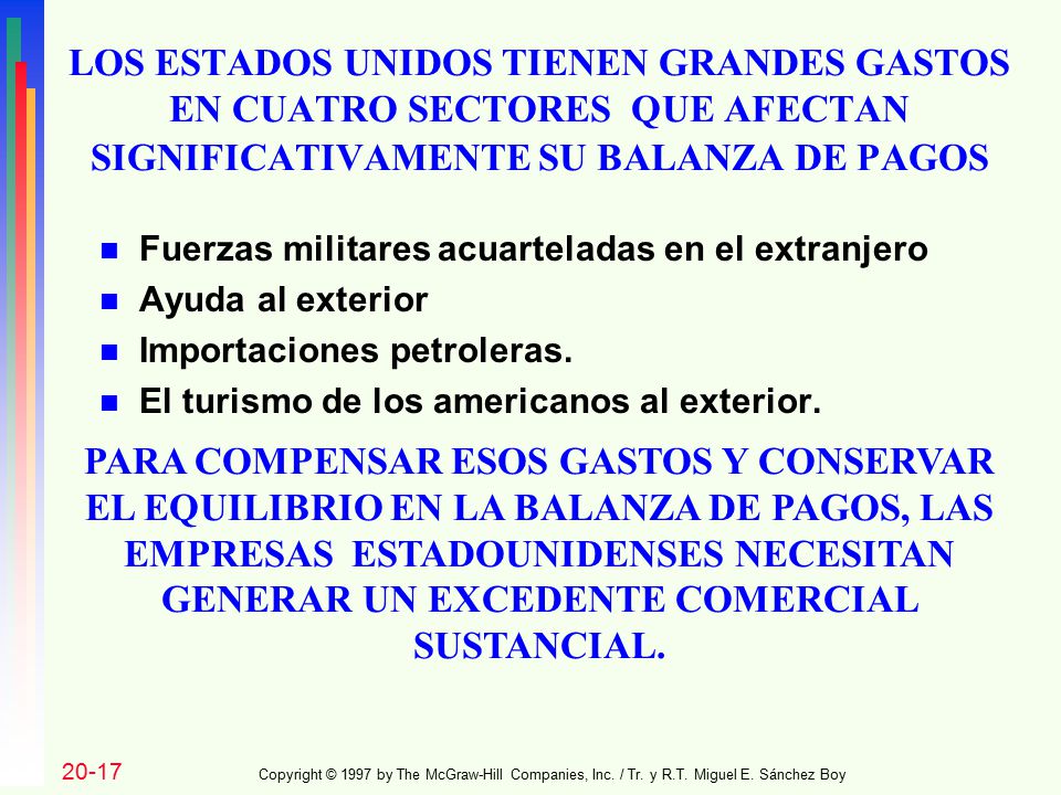 LOS ESTADOS UNIDOS TIENEN GRANDES GASTOS EN CUATRO SECTORES QUE AFECTAN SIGNIFICATIVAMENTE SU BALANZA DE PAGOS