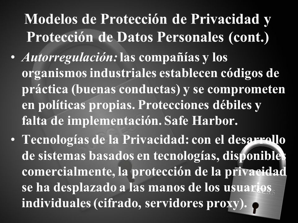Modelos de Protección de Privacidad y Protección de Datos Personales (cont.)