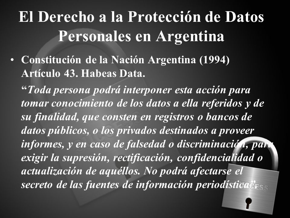 El Derecho a la Protección de Datos Personales en Argentina