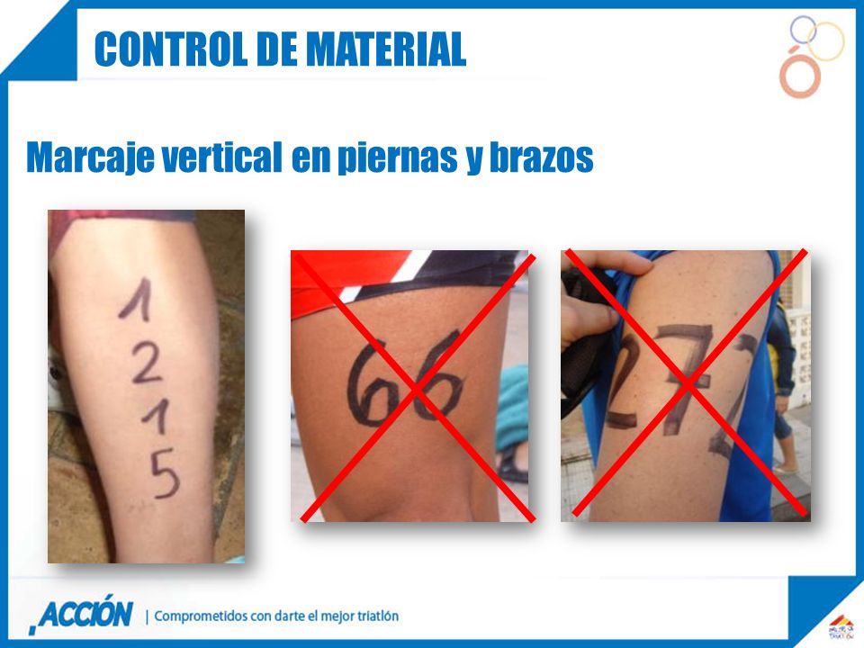 Control de material Marcaje vertical en piernas y brazos