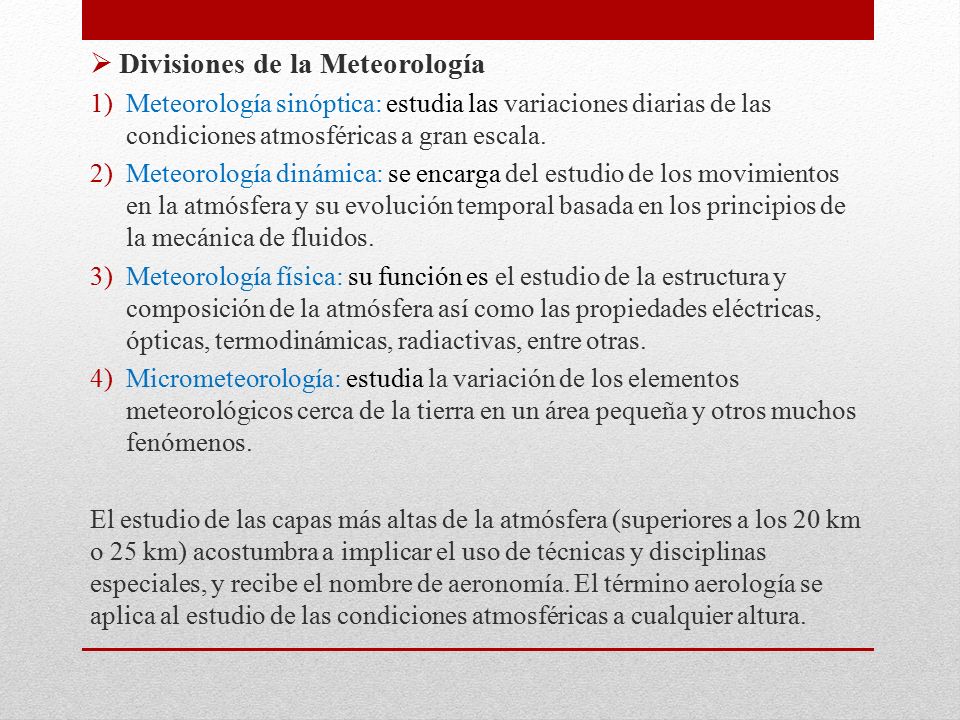 Divisiones de la Meteorología