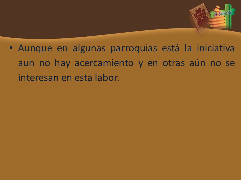 Aunque en algunas parroquias está la iniciativa aun no hay acercamiento y en otras aún no se interesan en esta labor.